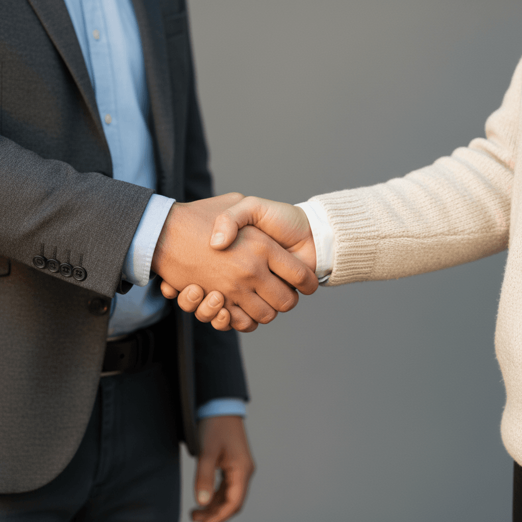 Partnership handshake representing risk-free business agreement