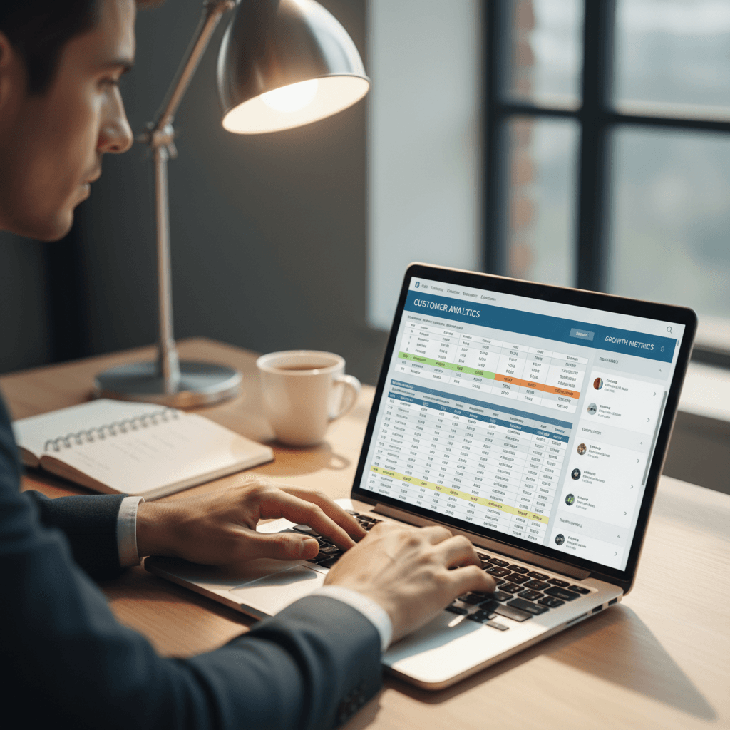 Business owner reviewing AI lead generation dashboard